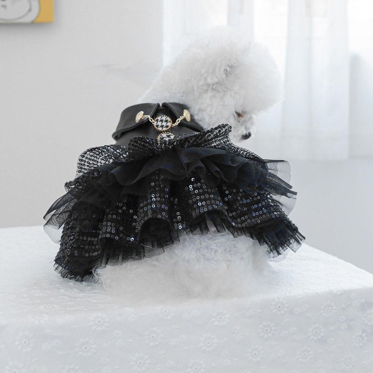 Autumn Winter Pet Dog Cat Dress Faux Leather Sequin Skirt Outfit for Small Dogs - L