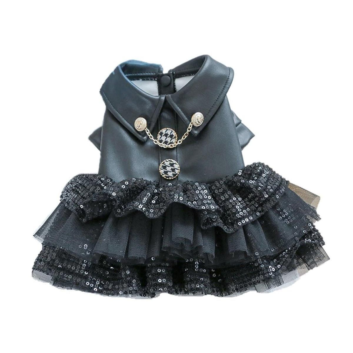 Autumn Winter Pet Dog Cat Dress Faux Leather Sequin Skirt Outfit for Small Dogs - M