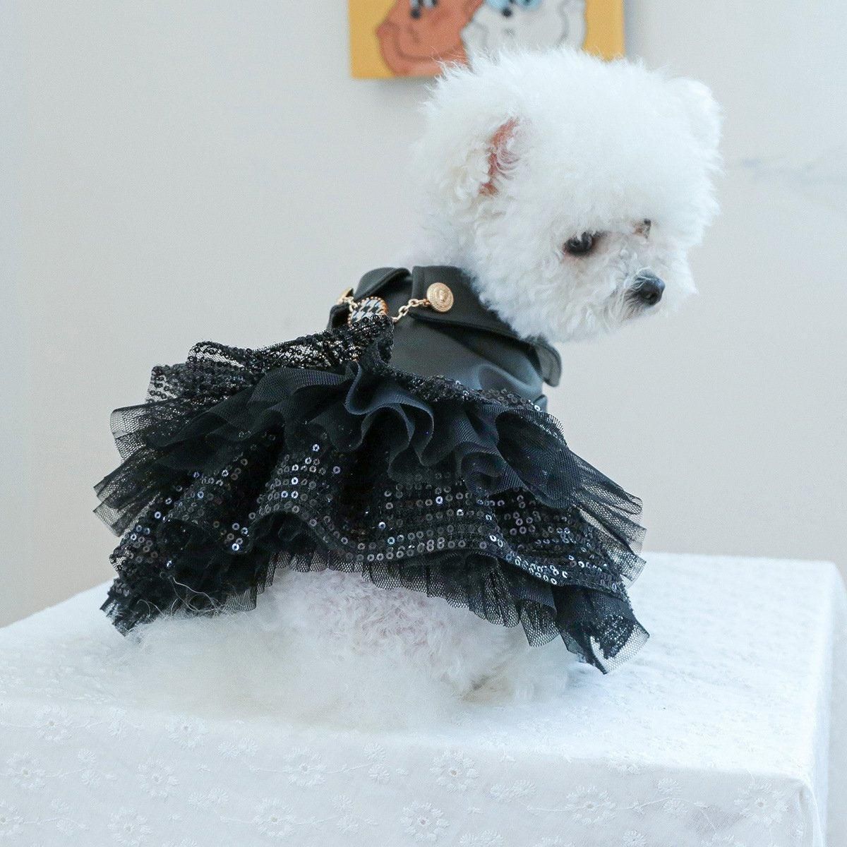 Autumn Winter Pet Dog Cat Dress Faux Leather Sequin Skirt Outfit for Small Dogs - M