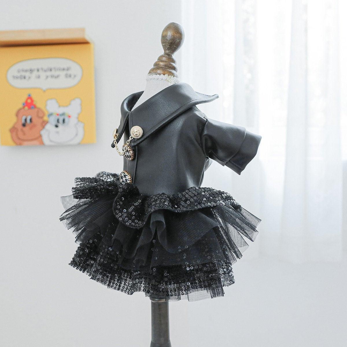 Autumn Winter Pet Dog Cat Dress Faux Leather Sequin Skirt Outfit for Small Dogs - S
