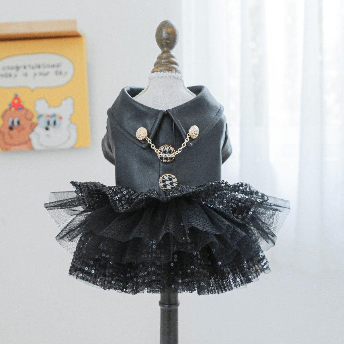 Autumn Winter Pet Dog Cat Dress Faux Leather Sequin Skirt Outfit for Small Dogs - S