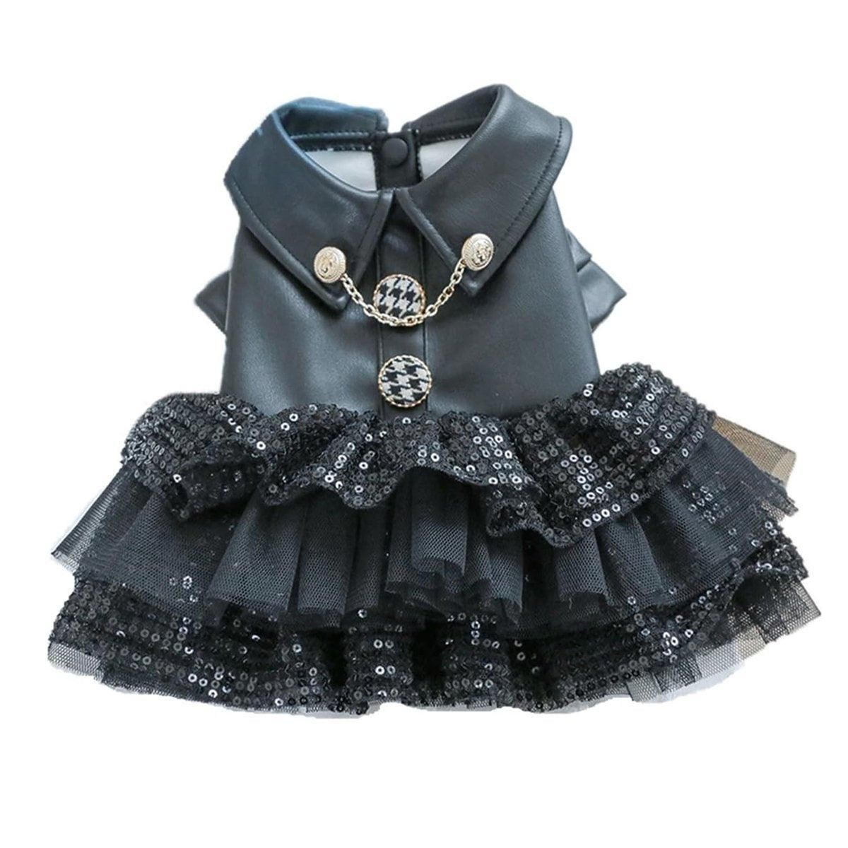 Autumn Winter Pet Dog Cat Dress Faux Leather Sequin Skirt Outfit for Small Dogs - XL