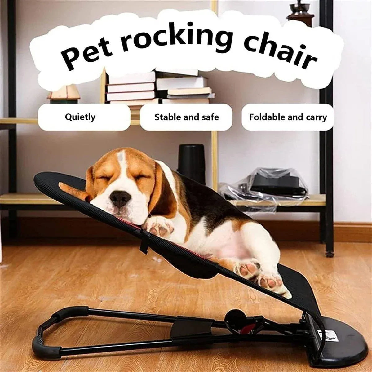 Pet Rocking Chair for Dogs Cats Foldable Pet Bed Portable Sleeping Lounger Chair - Black