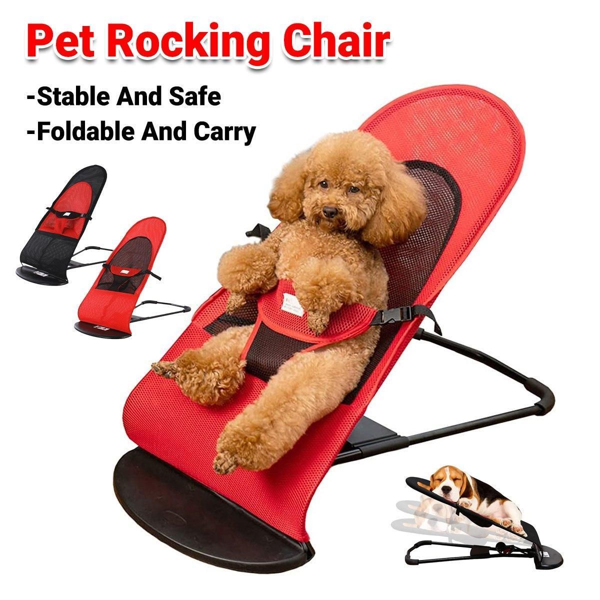 Pet Rocking Chair for Dogs Cats Foldable Pet Bed Portable Sleeping Lounger Chair - Black