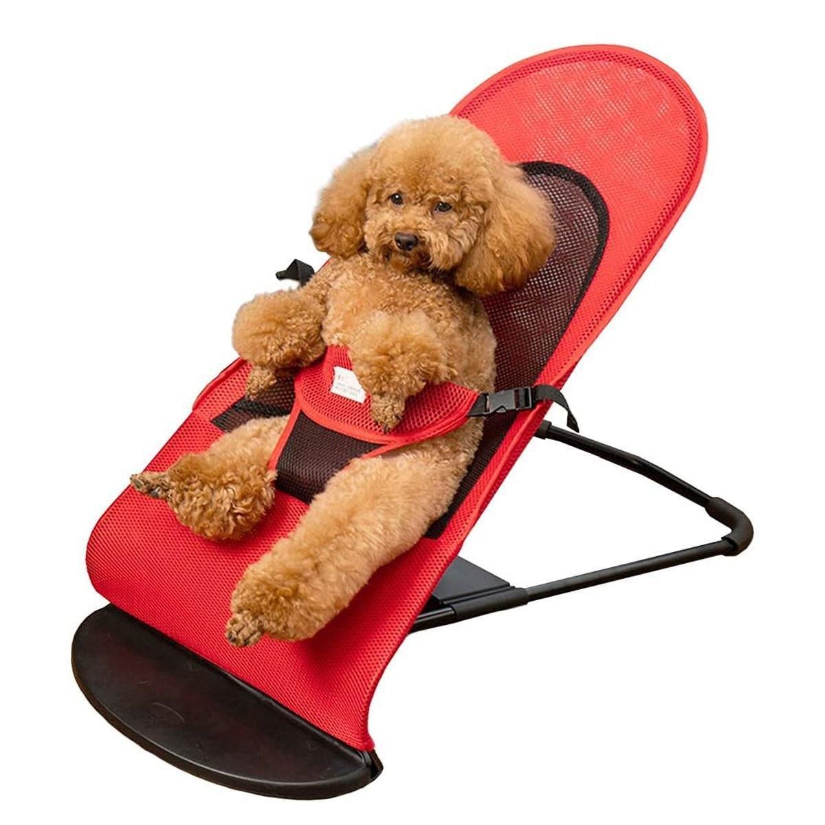 Pet Rocking Chair for Dogs Cats Foldable Pet Bed Portable Sleeping Lounger Chair - Red