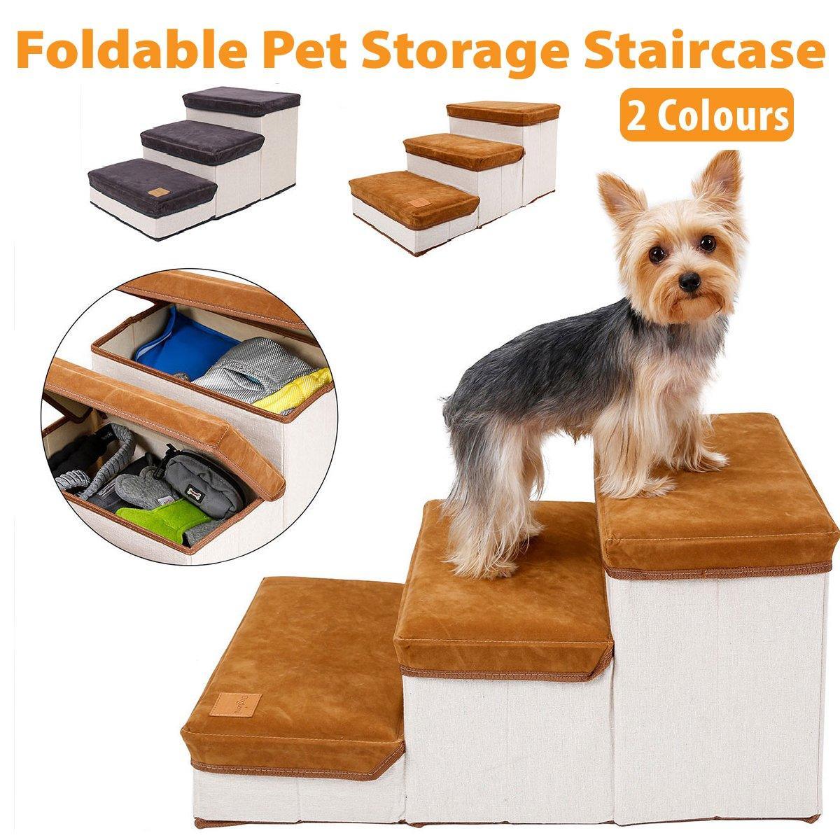 Foldable Pet Dog Stairs Puppy Step Ladder for Bed Sofa Portable Climbing Ramp - Brown