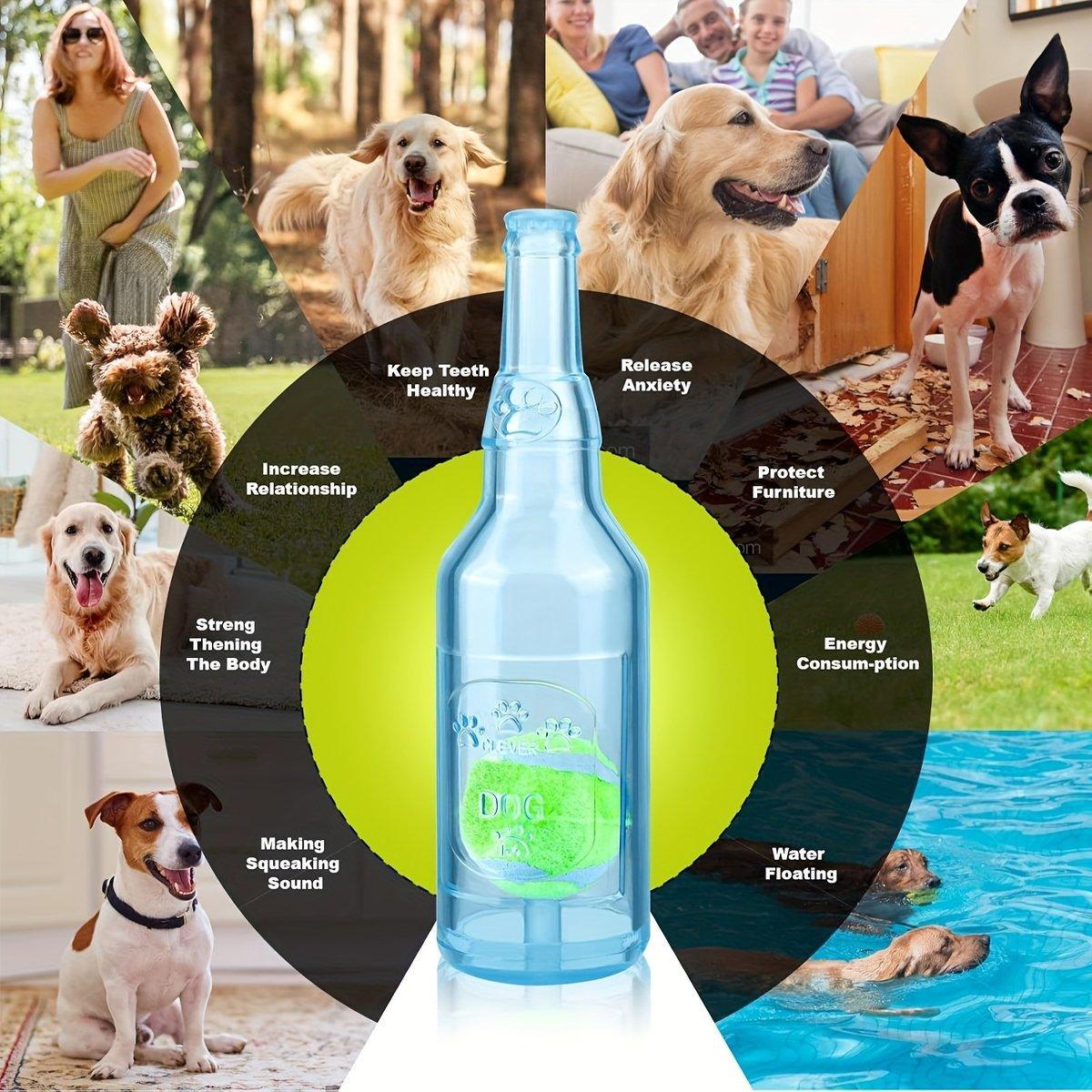 Durable Pet Teething Resistant Tennis Ball Wine Bottle Chew Toy for Dogs Play - Red-L
