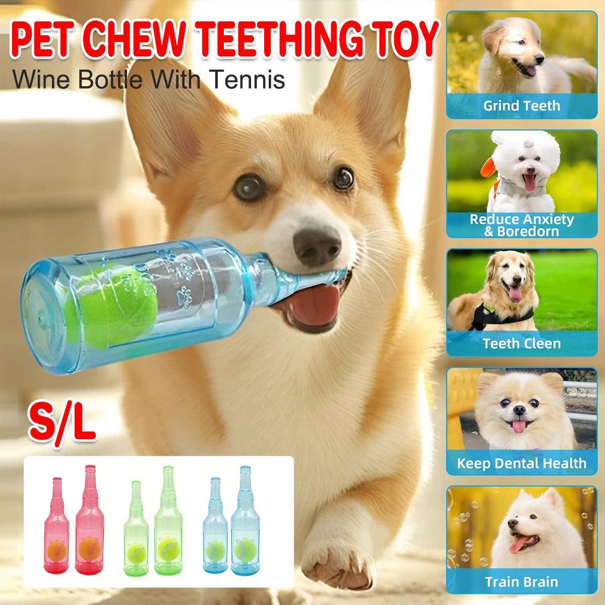Durable Pet Teething Resistant Tennis Ball Wine Bottle Chew Toy for Dogs Play - Red-S