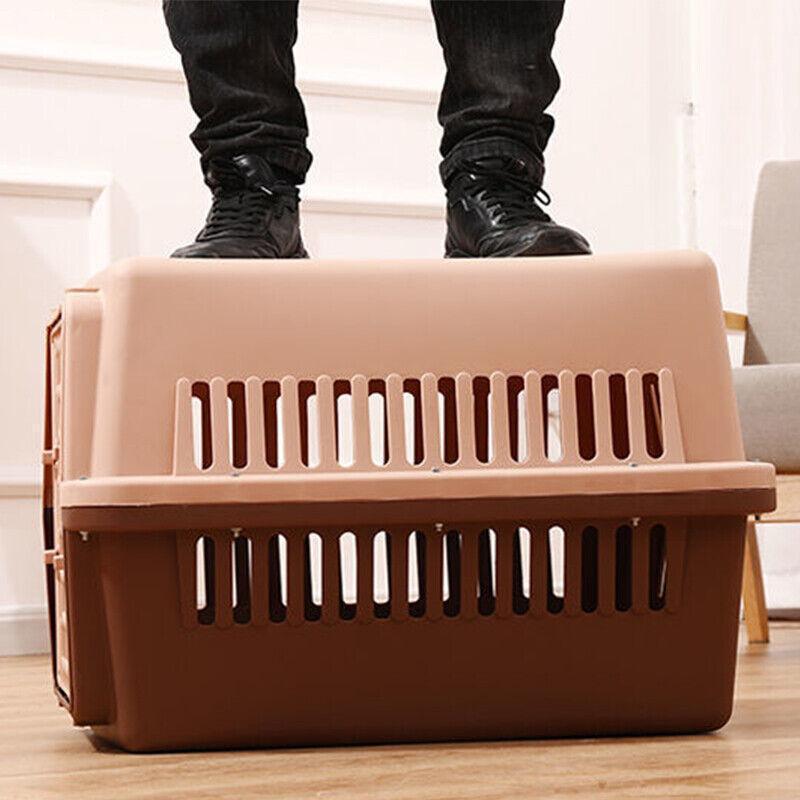 Portable Pet Travel Carrier Crate for Dog Cat Rabbit Ventilated Transport Box - Brown