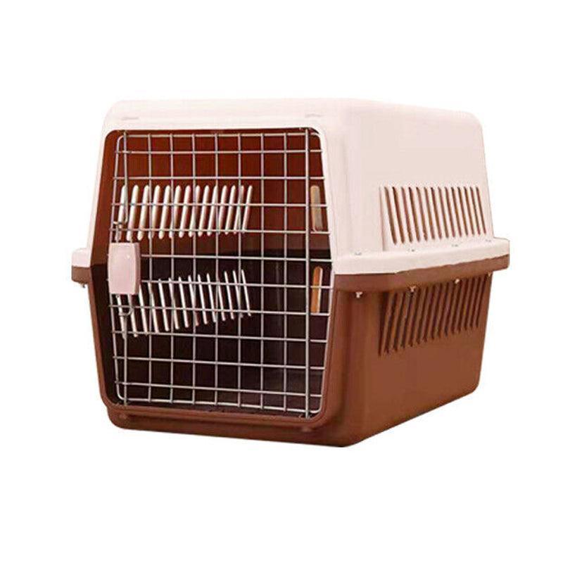 Portable Pet Travel Carrier Crate for Dog Cat Rabbit Ventilated Transport Box - Brown