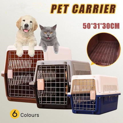 Portable Pet Travel Carrier Crate for Dog Cat Rabbit Ventilated Transport Box - Brown