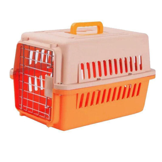 Portable Pet Travel Carrier Crate for Dog Cat Rabbit Ventilated Transport Box - Orange