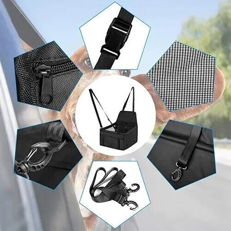 Pet Car Booster Seat Travel Carrier Basket for Cats Dogs with Secure Design - Black