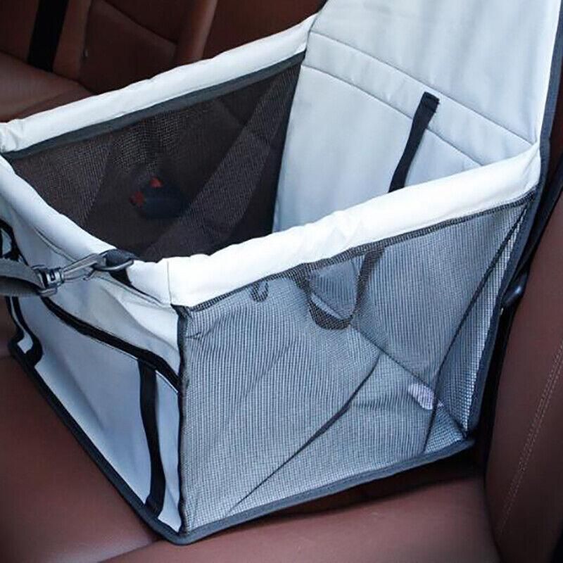 Pet Car Booster Seat Travel Carrier Basket for Cats Dogs with Secure Design - Grey