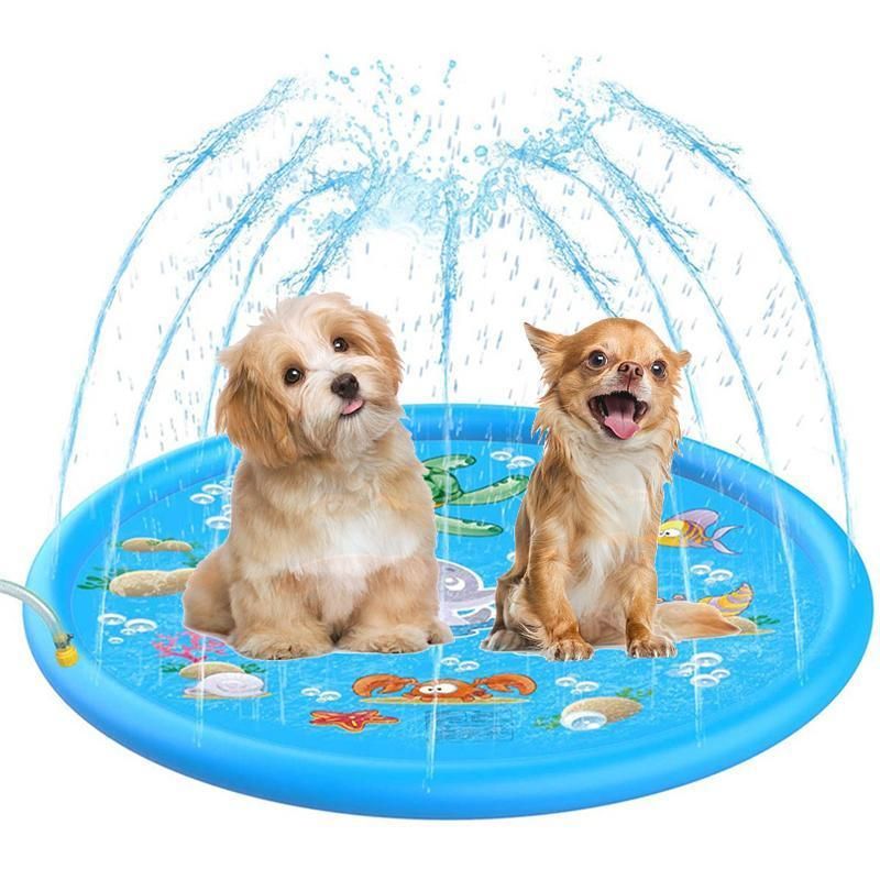 100cm Dog Splash Pad Inflatable Pet Sprinkler Mat PVC Water Play Toy for Outdoors