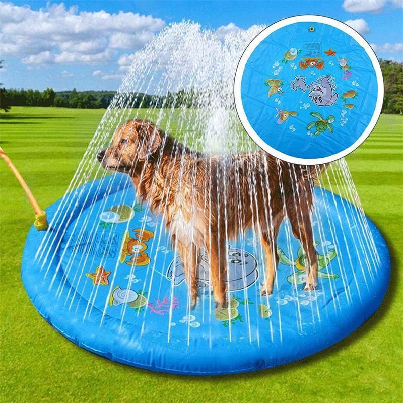 100cm Dog Splash Pad Inflatable Pet Sprinkler Mat PVC Water Play Toy for Outdoors