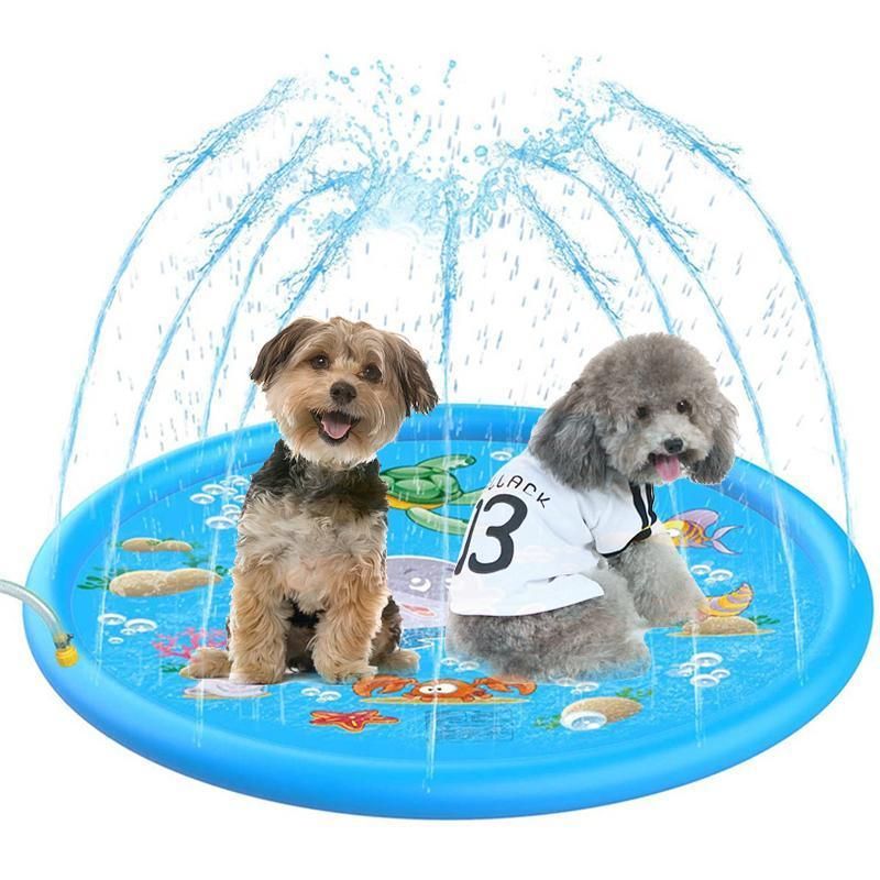 100cm Dog Splash Pad Inflatable Pet Sprinkler Mat PVC Water Play Toy for Outdoors