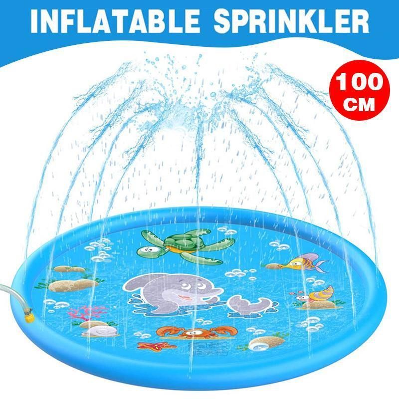 100cm Dog Splash Pad Inflatable Pet Sprinkler Mat PVC Water Play Toy for Outdoors