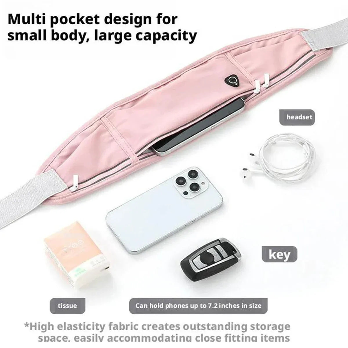 Running Waist Bag Mobile Phone Holder Fitness Sports Small Pouch Adjustable Belt - Shining Grey