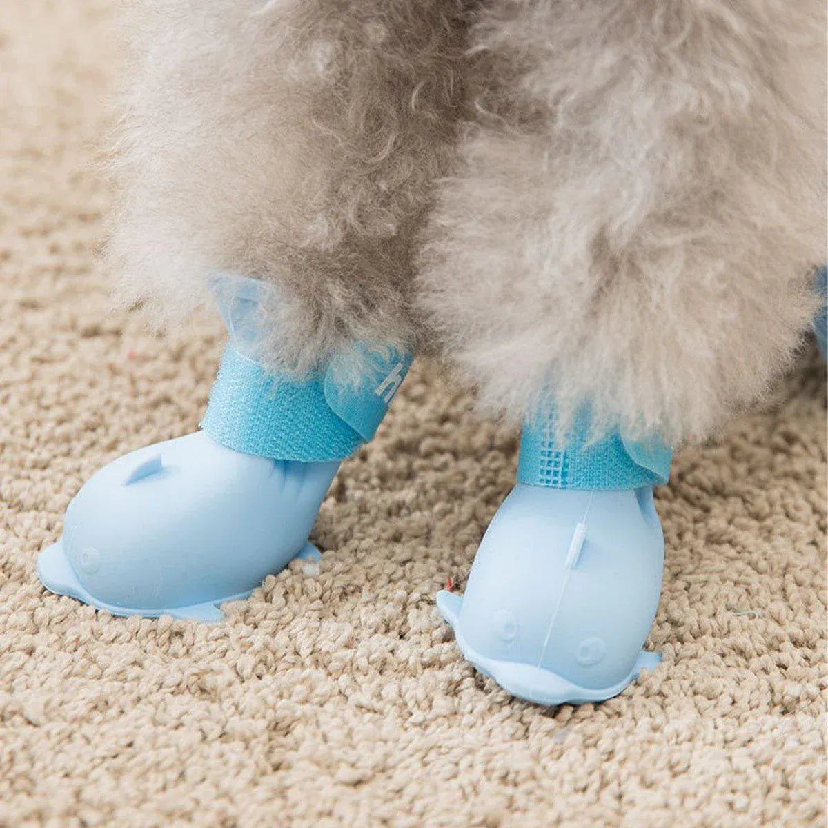 4pcs Cartoon Pet Rain Boots Waterproof Non-Slip Wear-Resistant Shoes for Dogs - Blue - L