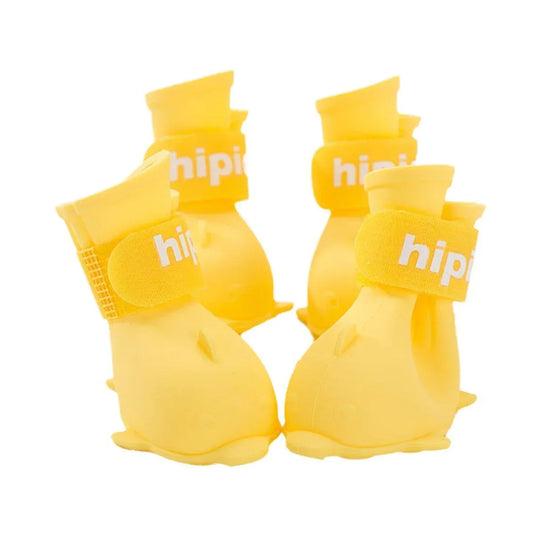 4pcs Cartoon Pet Rain Boots Waterproof Non-Slip Wear-Resistant Shoes for Dogs - Yellow - S