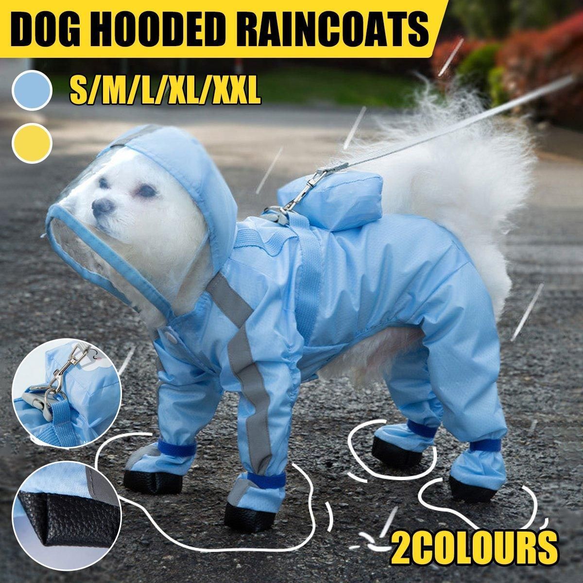 Waterproof Dog Raincoat with Feet Full Coverage Pet Rainy Clothes for Small Dogs - Blue - M