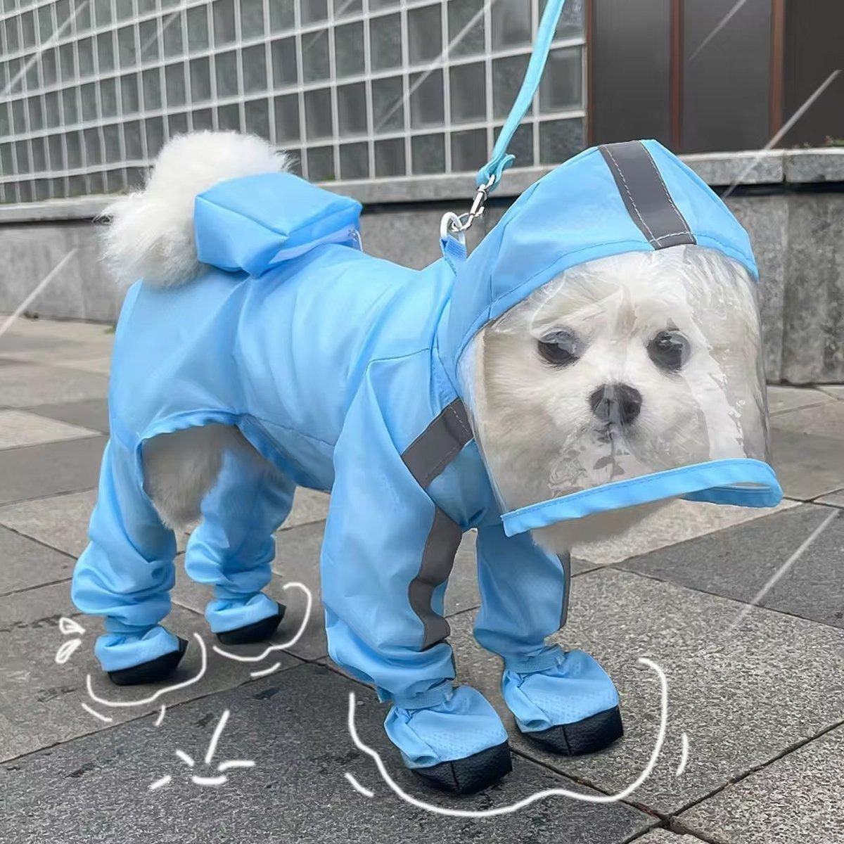 Waterproof Dog Raincoat with Feet Full Coverage Pet Rainy Clothes for Small Dogs - Blue - M