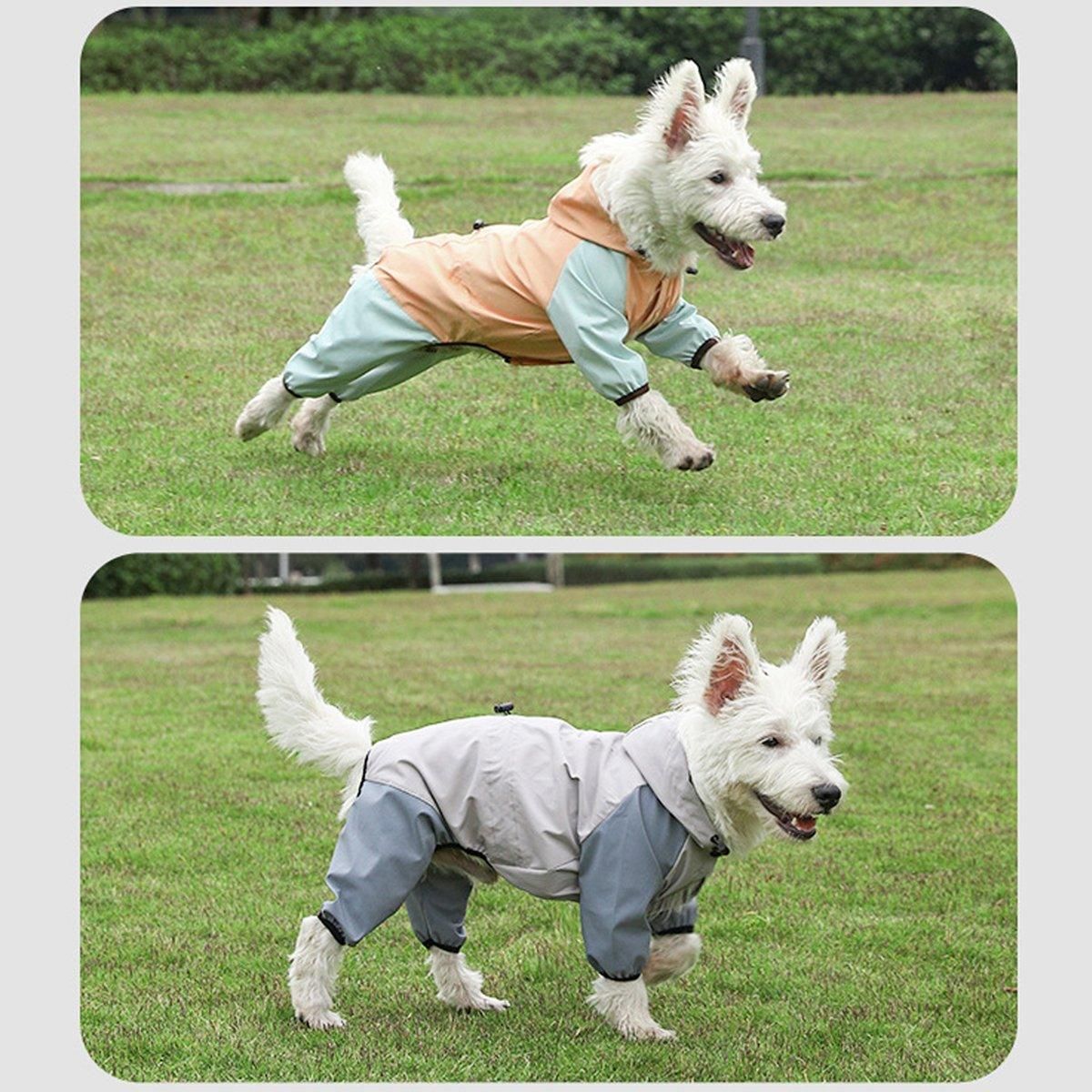 Waterproof Four Foot Dog Raincoat for Small Medium Large Dogs Pet Rainy Day Coat - Light Gray+Dark Grey - XXL