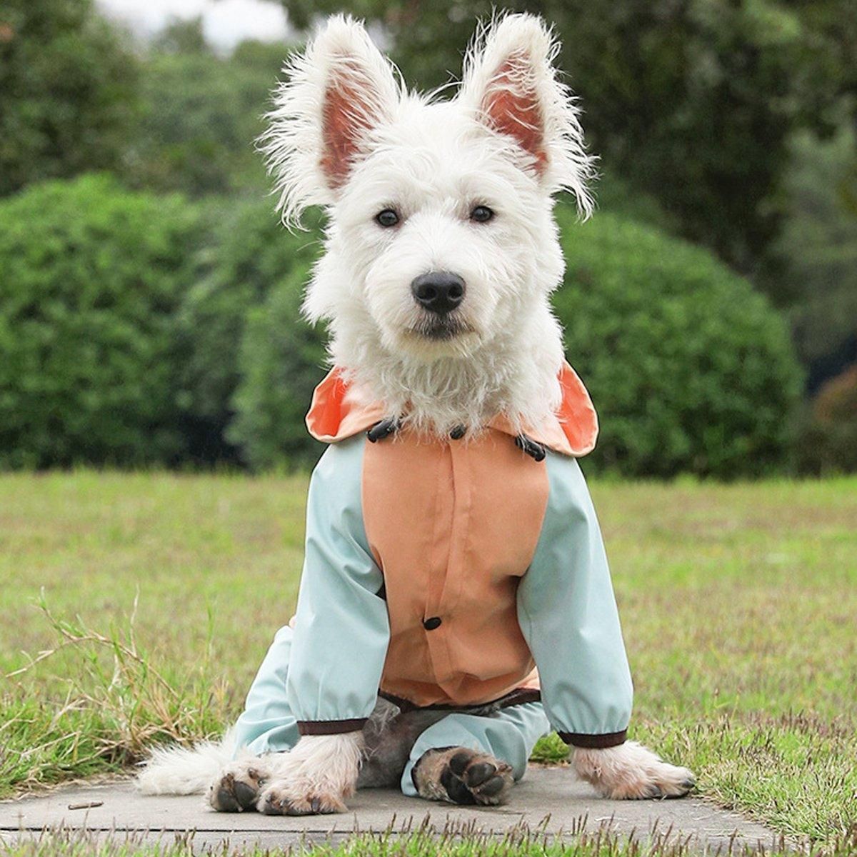 Waterproof Four Foot Dog Raincoat for Small Medium Large Dogs Pet Rainy Day Coat - Light Gray+Dark Grey - XXL