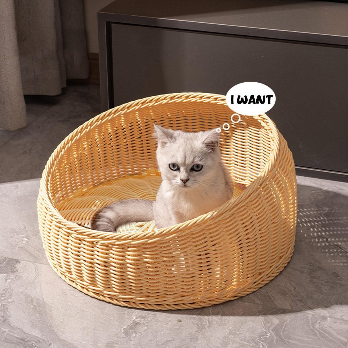 Rattan Cat Nest Four Seasons Open Cat House Summer Bed for Cats Pet Supplies - Green
