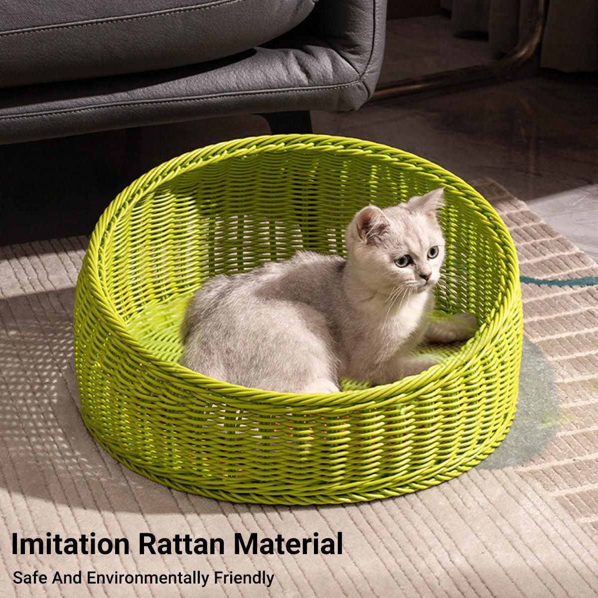 Rattan Cat Nest Four Seasons Open Cat House Summer Bed for Cats Pet Supplies - Green