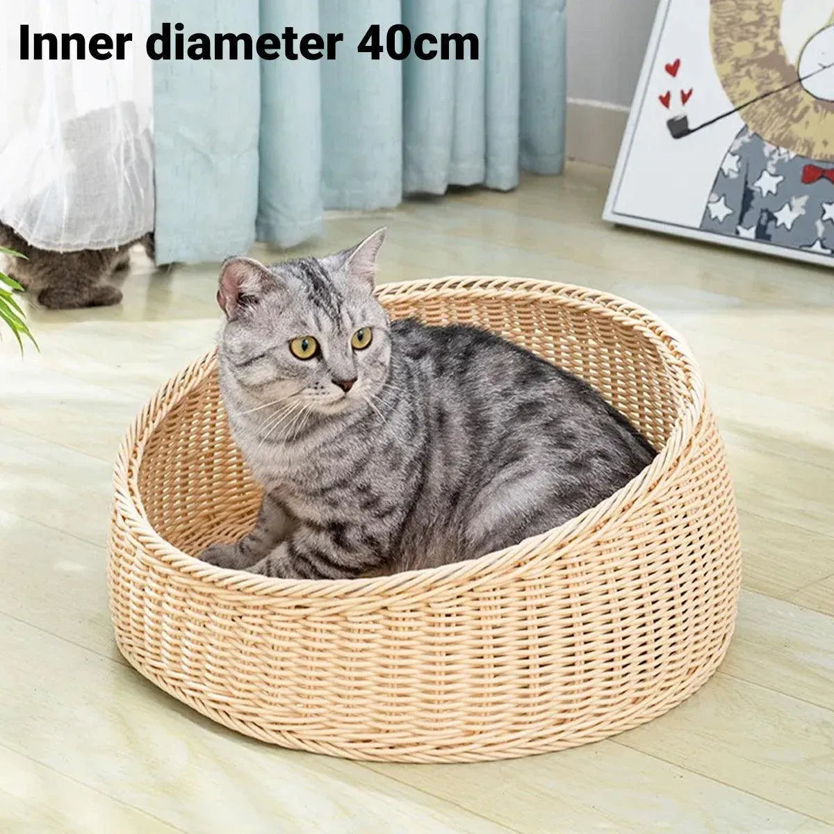 Rattan Cat Nest Four Seasons Open Cat House Summer Bed for Cats Pet Supplies - Green
