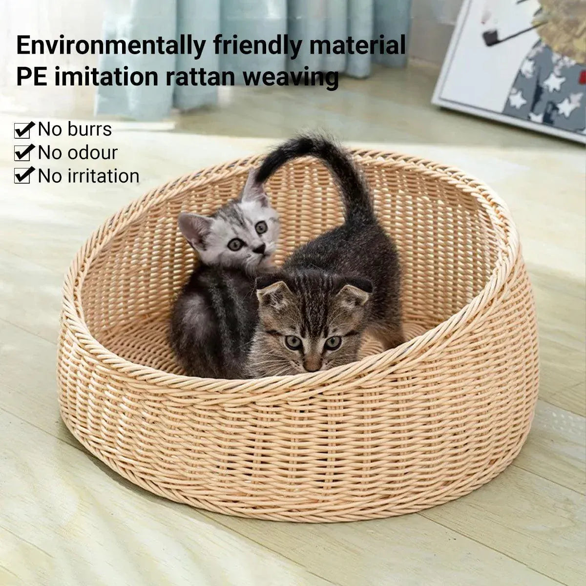 Rattan Cat Nest Four Seasons Open Cat House Summer Bed for Cats Pet Supplies - Green