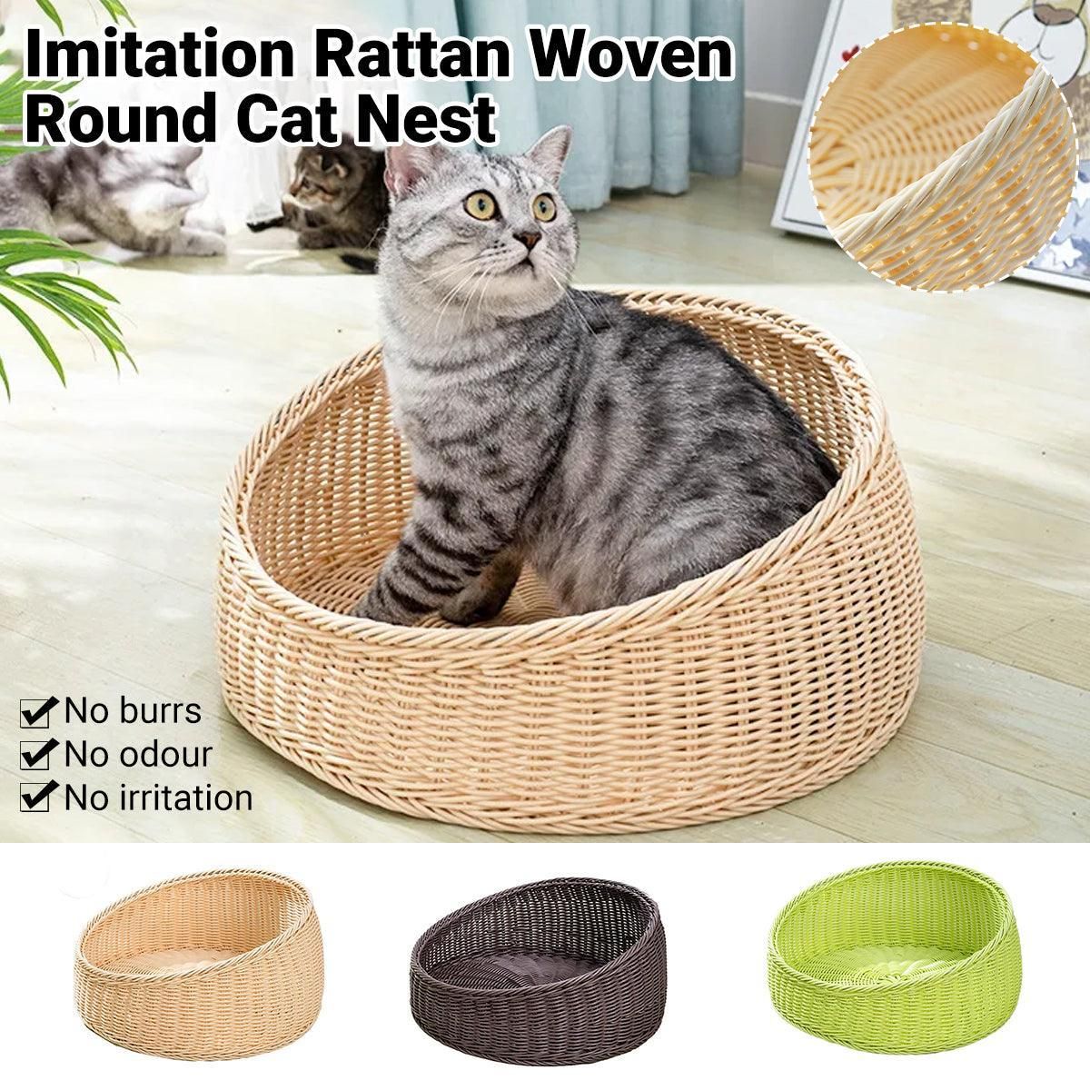 Rattan Cat Nest Four Seasons Open Cat House Summer Bed for Cats Pet Supplies - Green