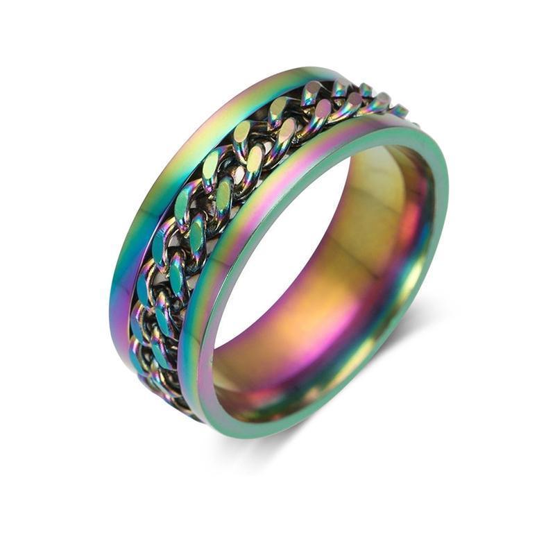 Spinner Rings Mens Womens Fidget Rotating Ring Silver Stainless Steel Size 10 - Black
