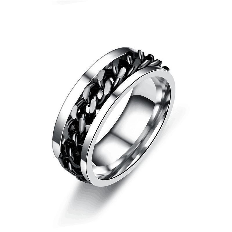 Spinner Rings Mens Womens Fidget Rotating Ring Silver Stainless Steel Size 12 - Black