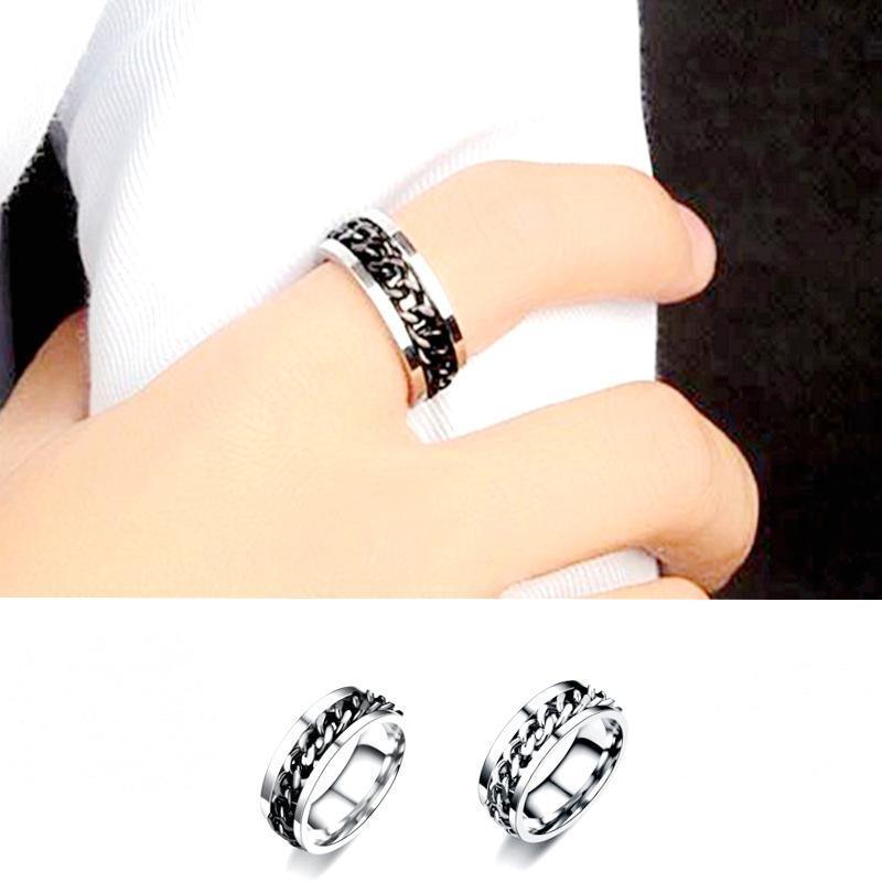Spinner Rings Mens Womens Fidget Rotating Ring Silver Stainless Steel Size 8 - Rainbow