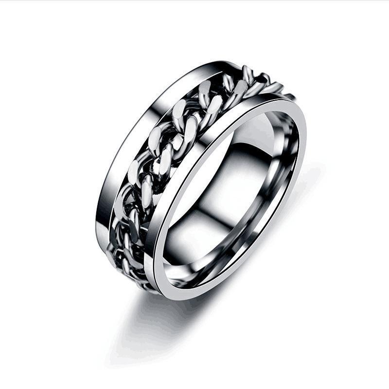 Spinner Rings Mens Womens Fidget Rotating Ring Silver Stainless Steel Size 8 - Rainbow