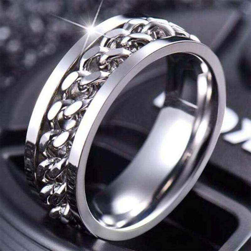 Spinner Rings Mens Womens Fidget Rotating Ring Silver Stainless Steel Size 12 - Silver