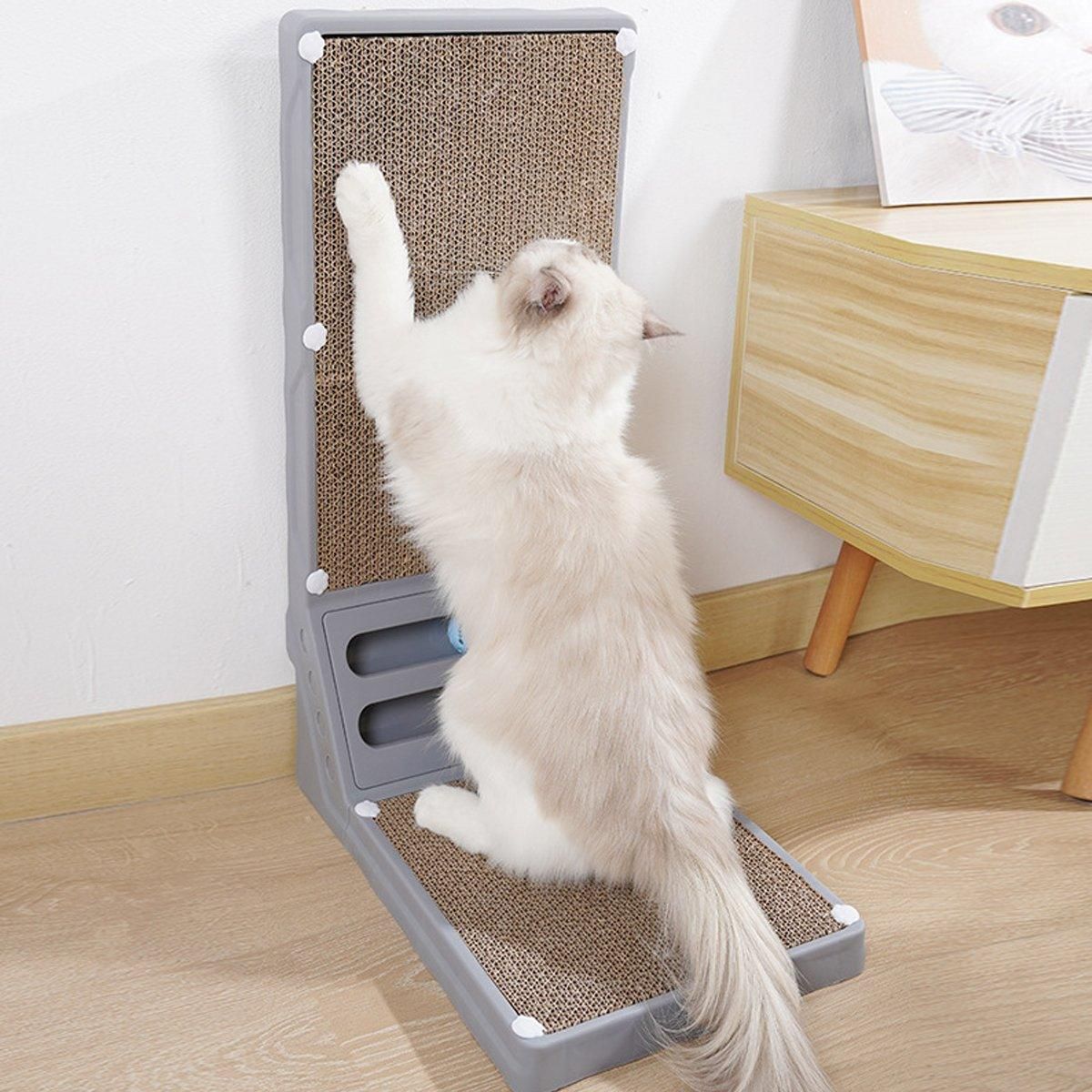 L-shaped Cat Scratching Board Vertical Claw Toy Cat Scratcher for Pet Playtime - Black