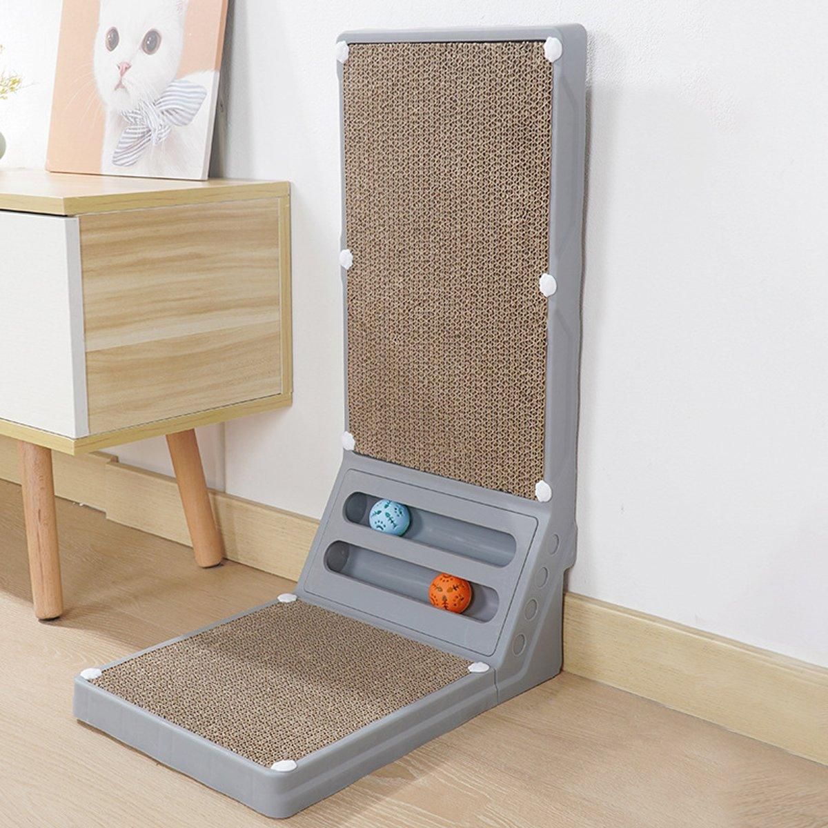L-shaped Cat Scratching Board Vertical Claw Toy Cat Scratcher for Pet Playtime - Grey