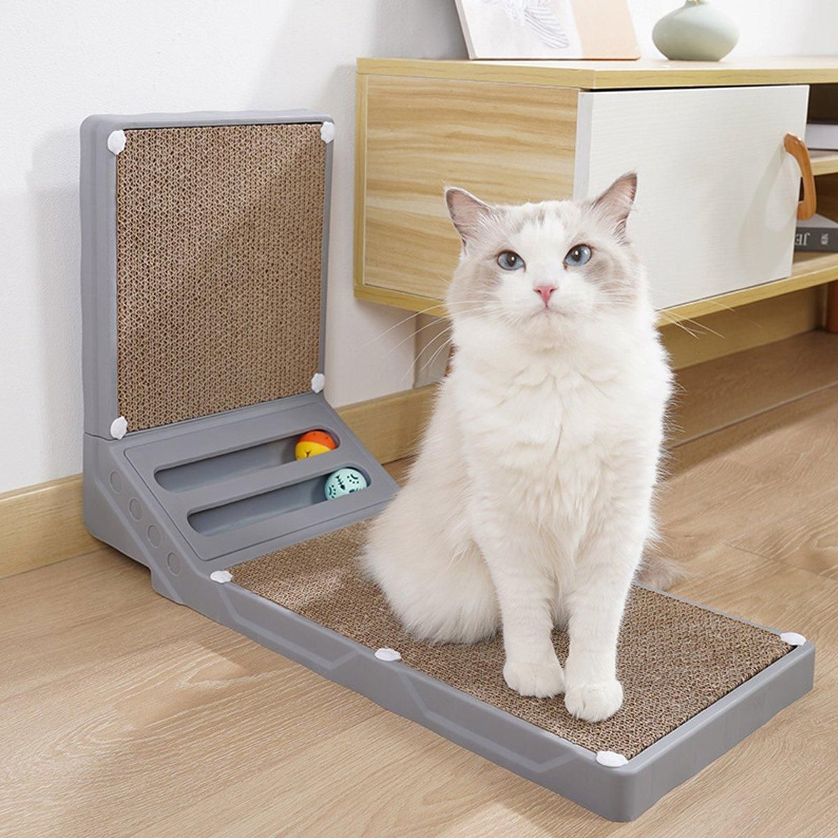 L-shaped Cat Scratching Board Vertical Claw Toy Cat Scratcher for Pet Playtime - Grey