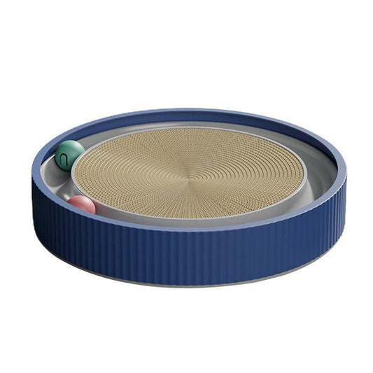 Cat Scratcher Lounge Bed Toy 40cm Round Foldable Cardboard Pad with Ball Track - Blue