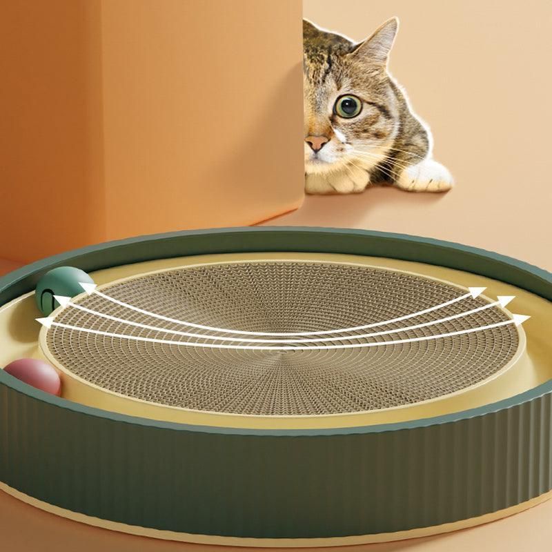 Cat Scratcher Lounge Bed Toy 40cm Round Foldable Cardboard Pad with Ball Track - Blue