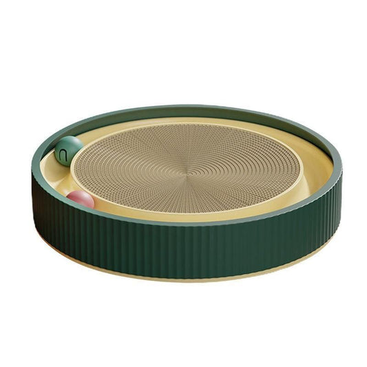 Cat Scratcher Lounge Bed Toy 40cm Round Foldable Cardboard Pad with Ball Track - Green