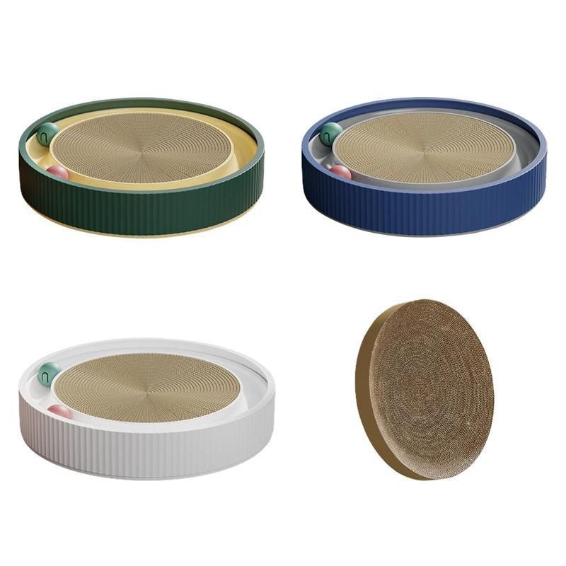 Cat Scratcher Lounge Bed Toy 40cm Round Foldable Cardboard Pad with Ball Track - White
