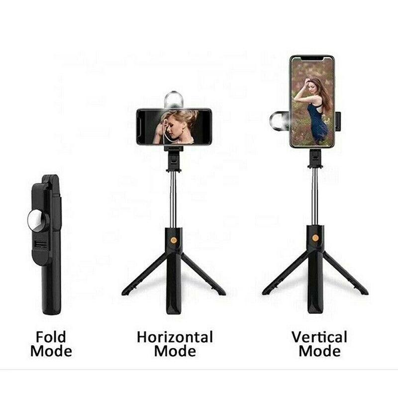 Wireless Bluetooth Selfie Stick Tripod with Remote Control for Phones 6 in 1 - Black