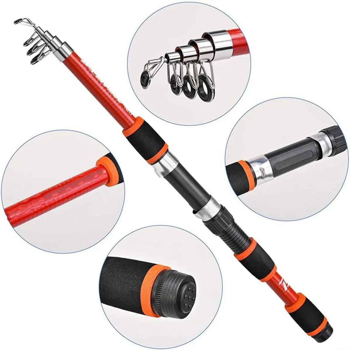Telescopic Fishing Rod Lightweight Portable Sea Casting Rod Durable Glass Steel - Red