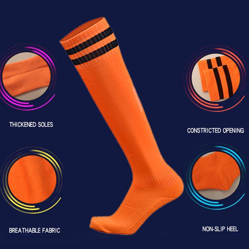 Mens Womens Sports Breathable Tube Long High Socks Knee Warm Casual Footy Soccer - White+Blue