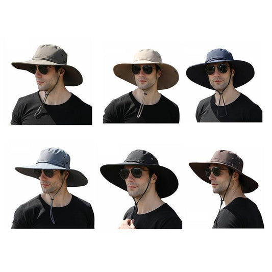 Outdoor Uv Protection Sun Hat Wide Brim Cap Quick-Drying Hat For Fishing Hiking - Black